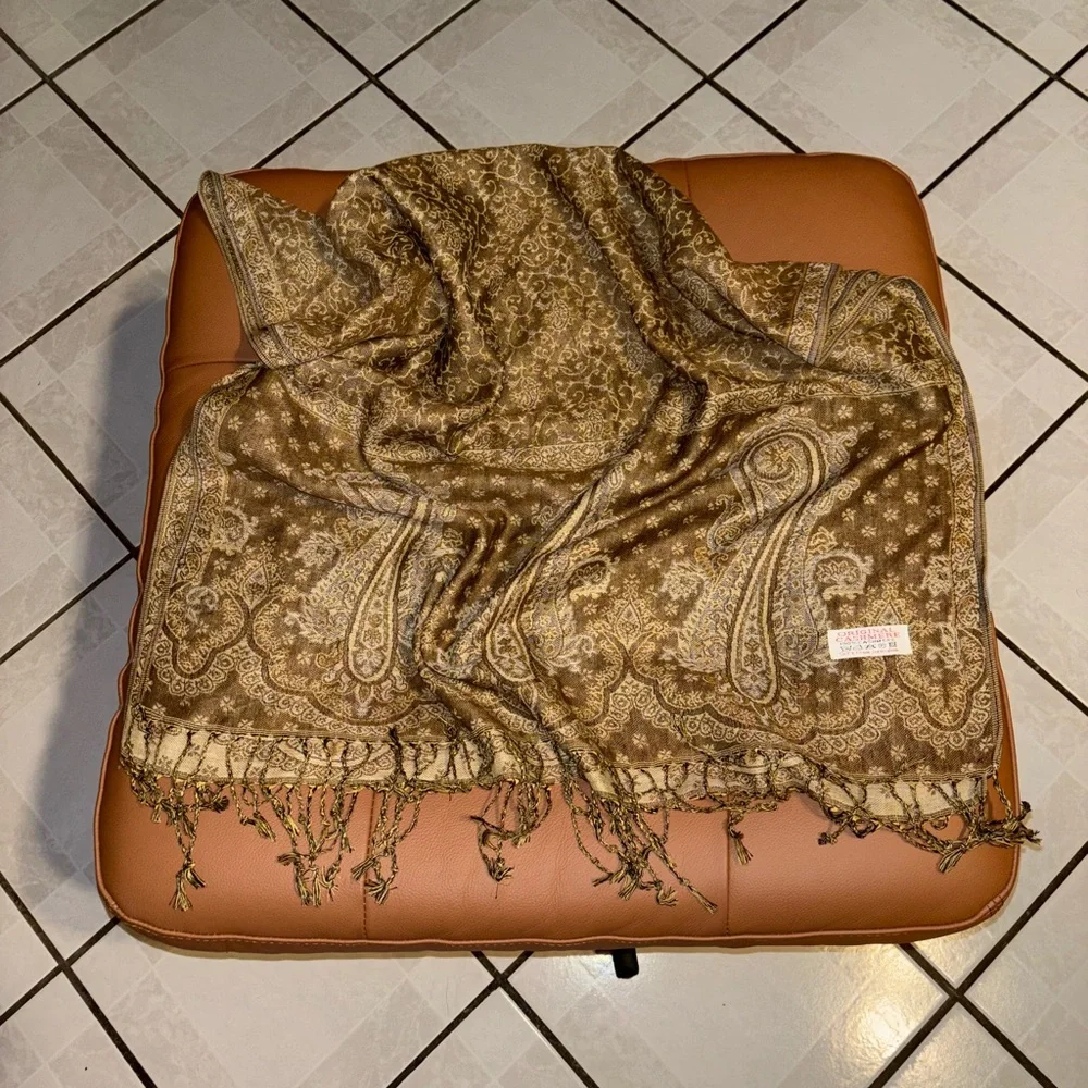 Paisley Patterned Shawl/Scarf in Tan Made in Jerusalem